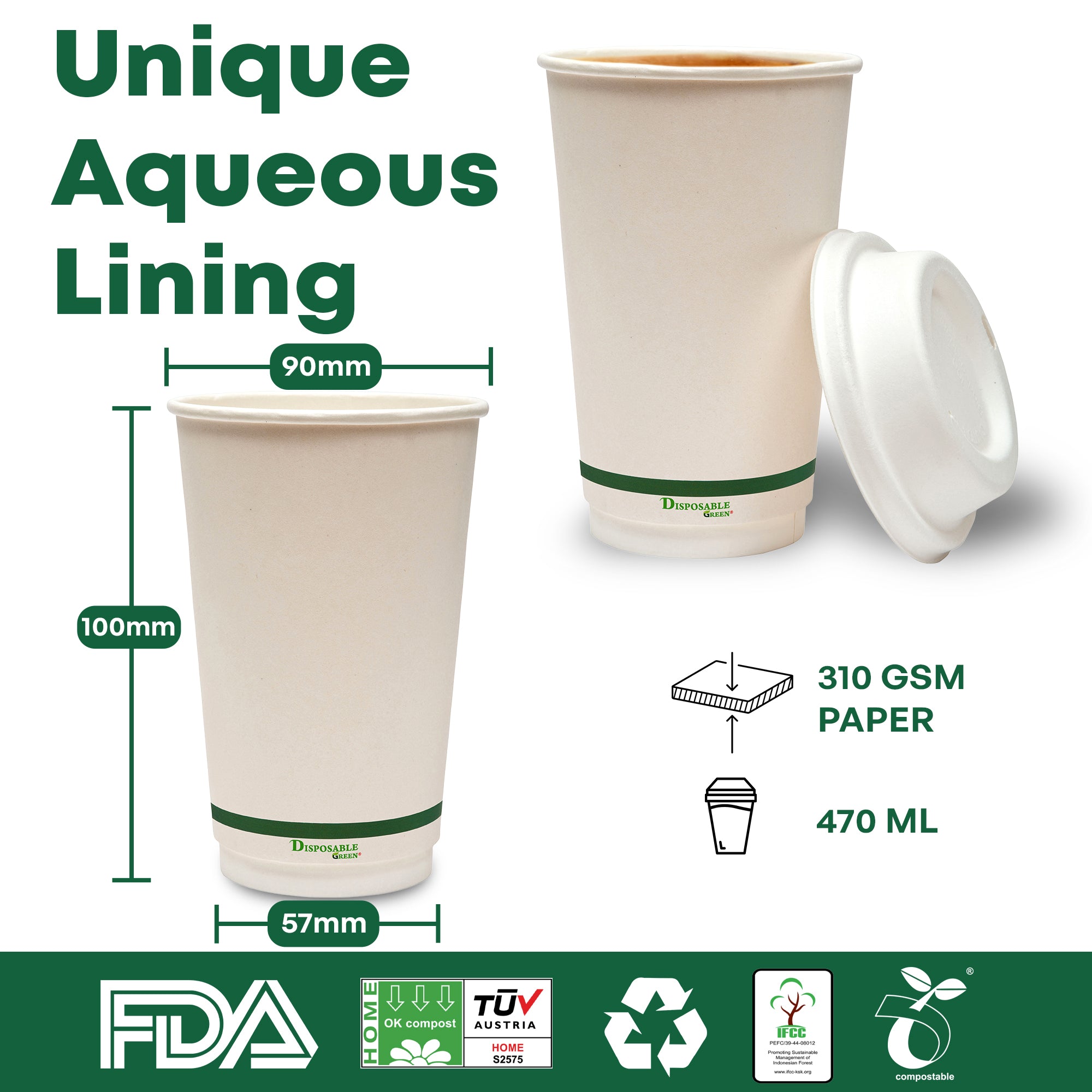 16oz (340ml) NEXTGEN Certified<br>Home Compostable Double Wall Coffee Cups