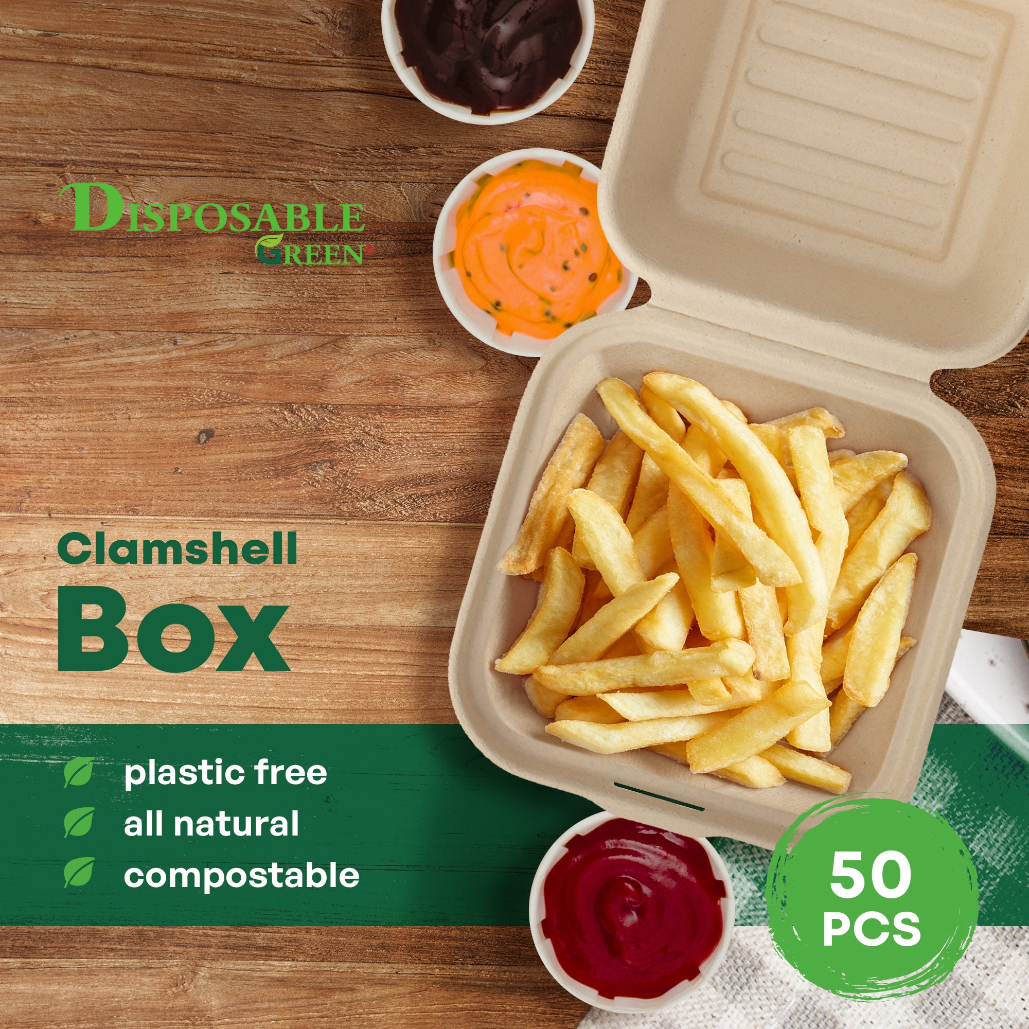 7 x 5 inches Bagasse Clamshell (17 x 12.5 x 6.5CM)