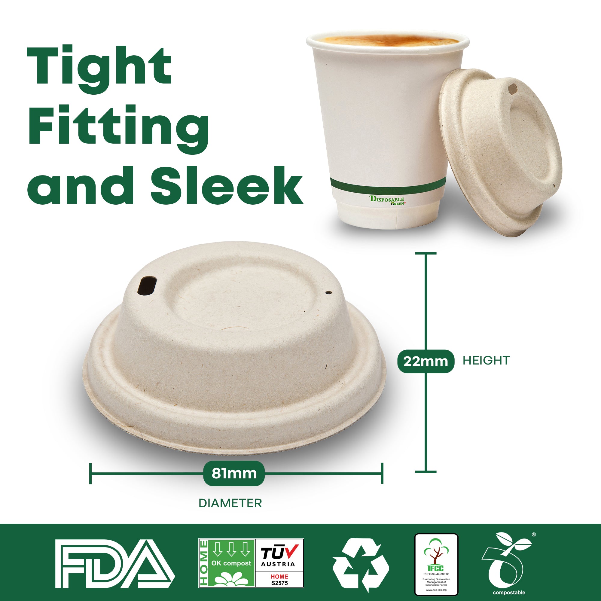 80mm Home Compostable Pulp lid fits size 8oz
