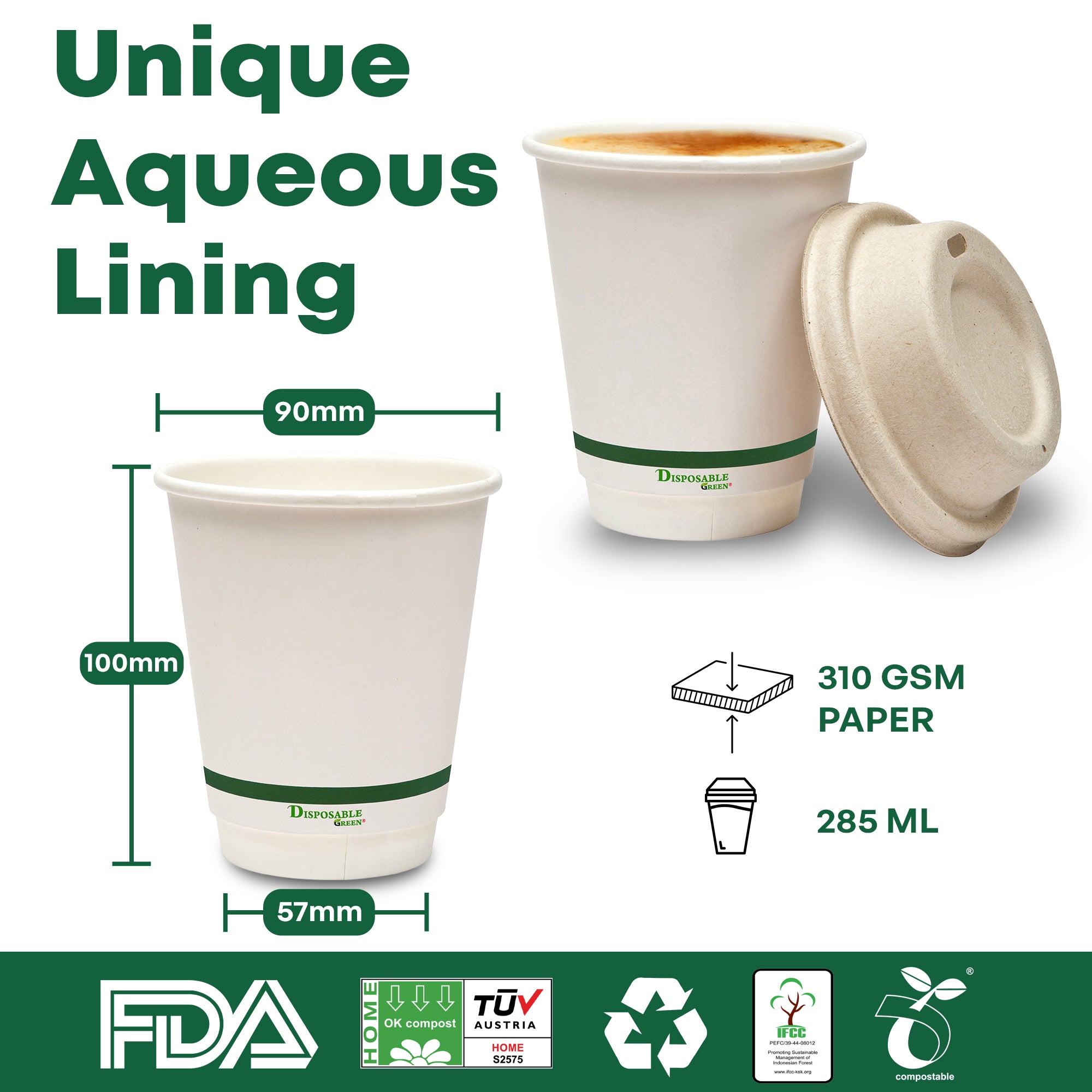 8oz (227ml) NEXTGEN Certified<br>Home Compostable Double Wall Coffee Cups
