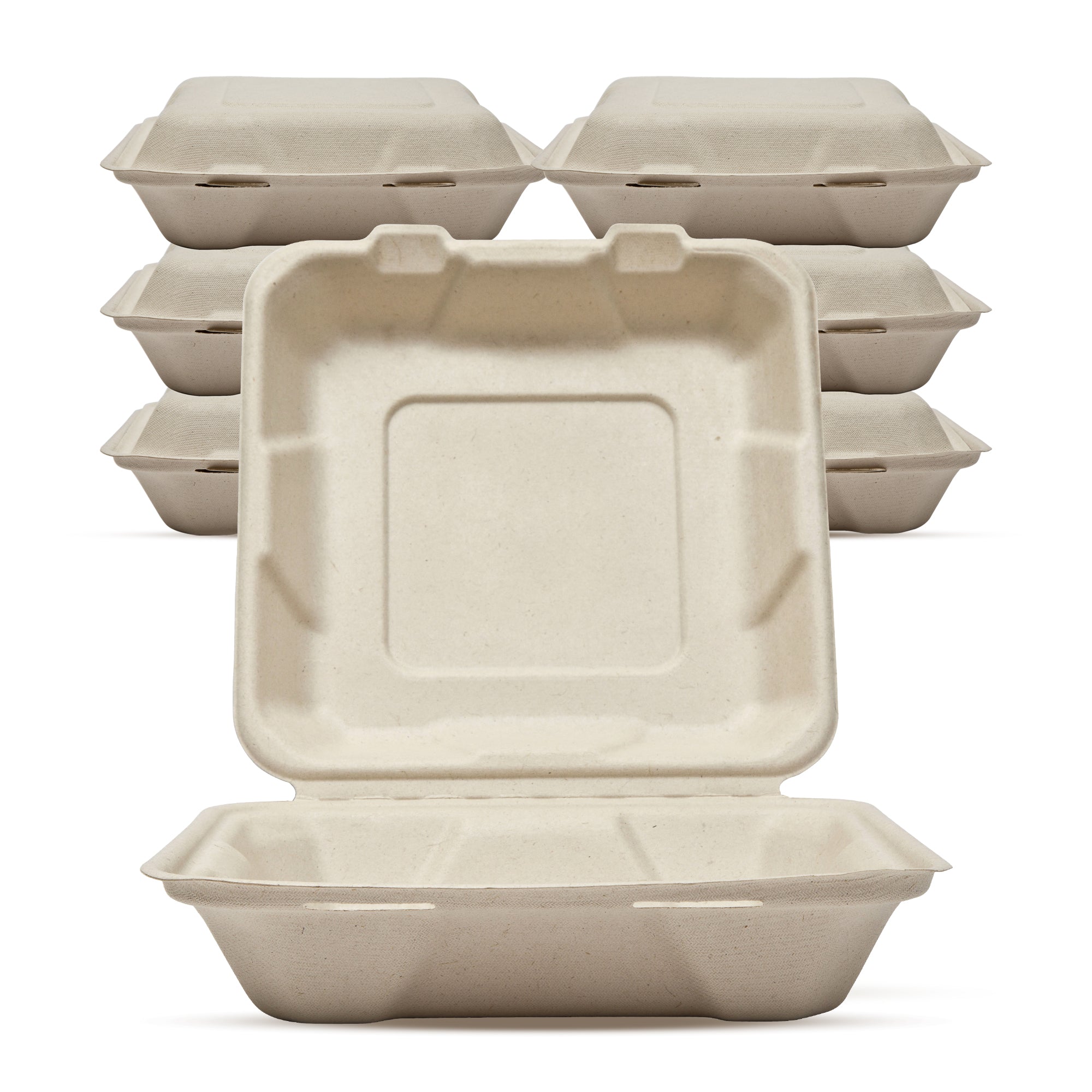 8" Bagasse Clamshell (20.5 x 20.5 x 4/6.5CM)