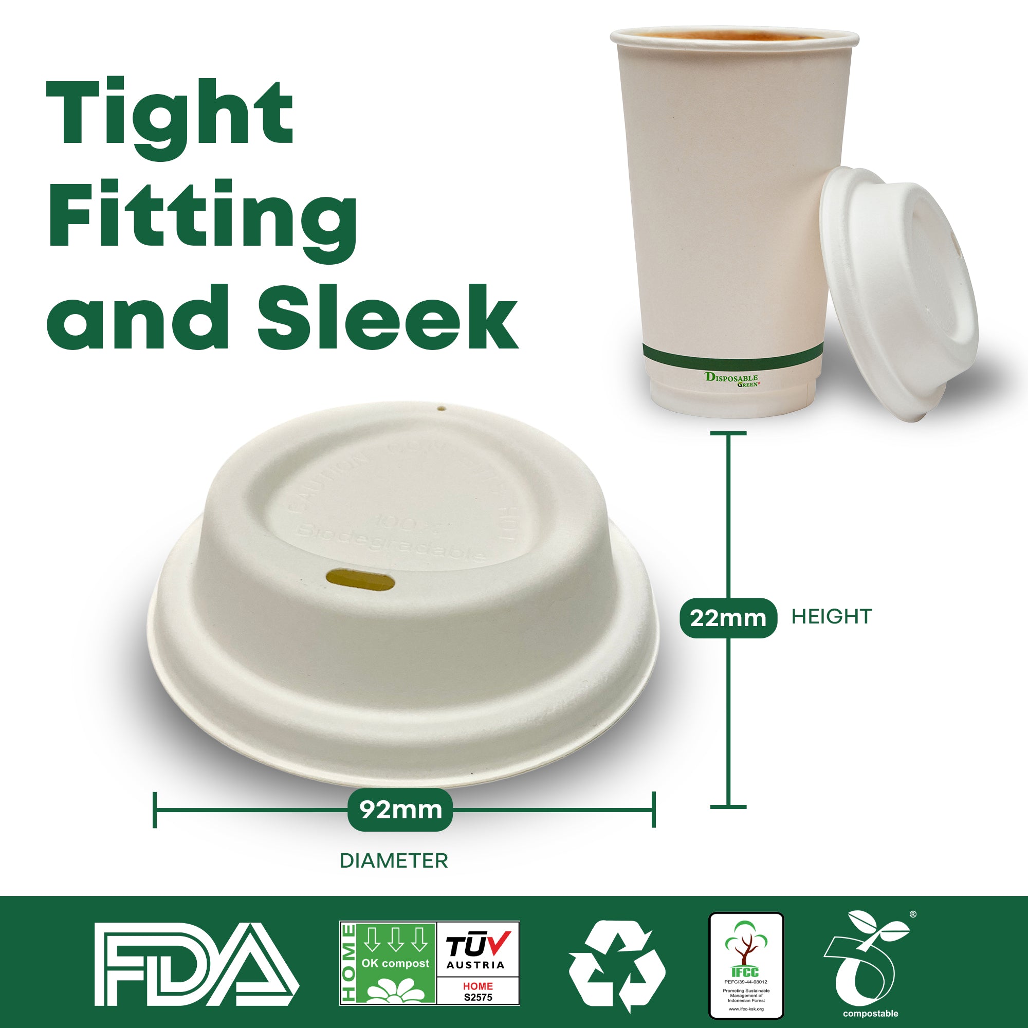 90mm Home Compostable Sugarcane Pulp Lid fits 10oz, 12oz and 16oz Cups