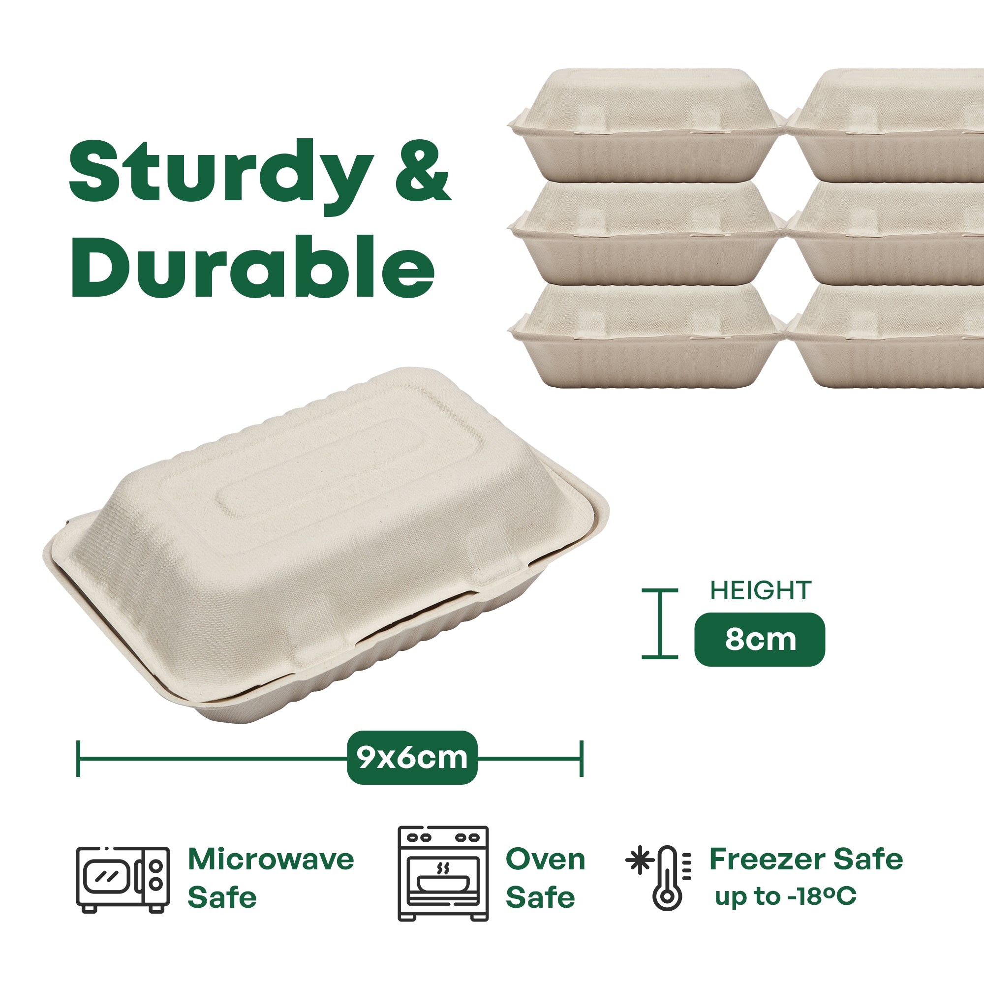 9"×6" Bagasse Clamshell (23 x16 x 4.5/8CM)