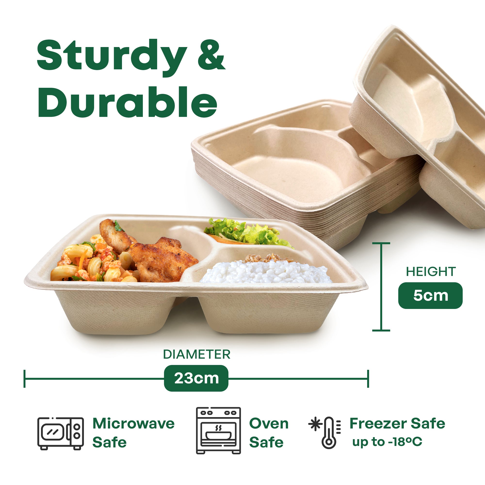 23cm x 5cm Square Bagasse Plate 3 CPT