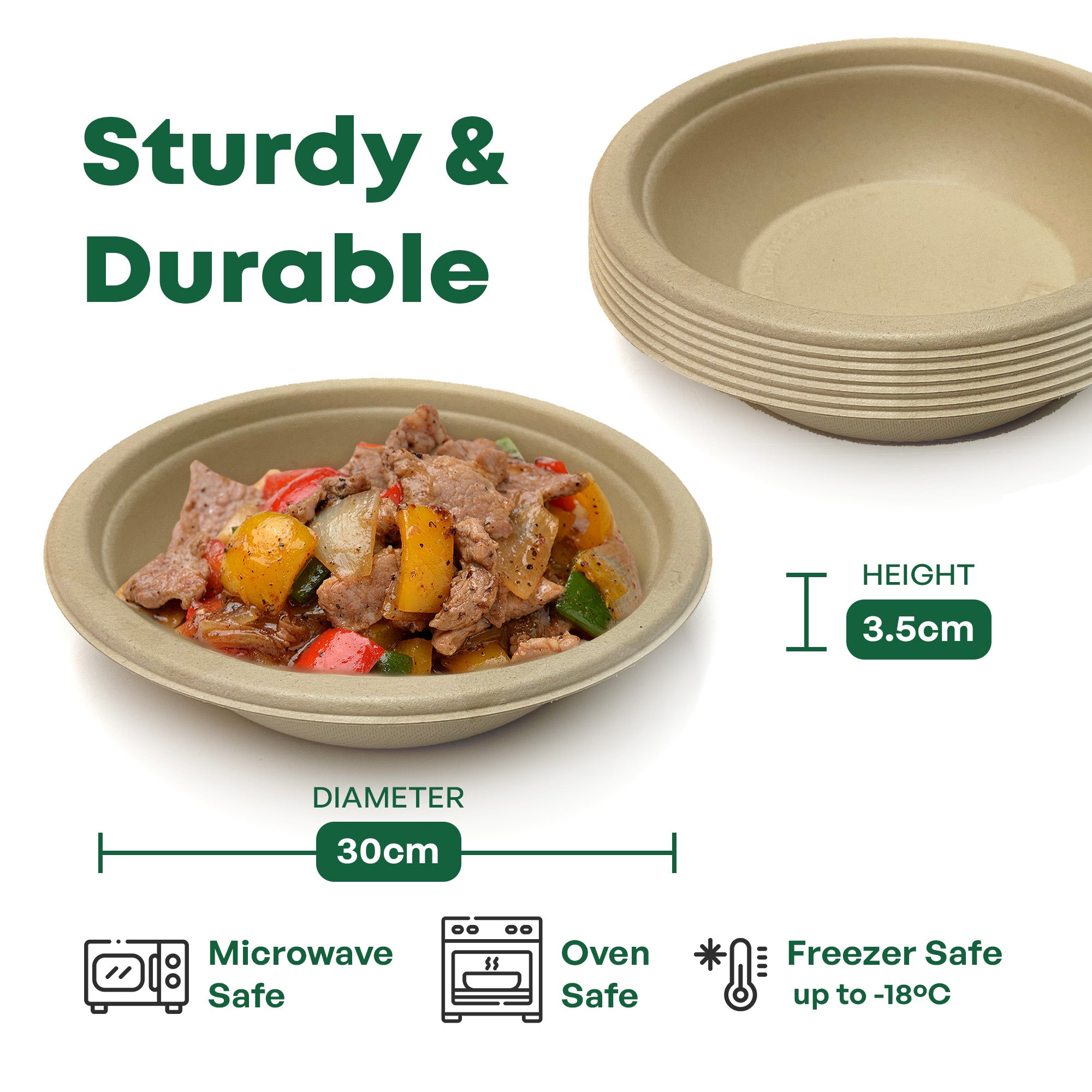 Round Bagasse Bowl 12oz (340ml) 15cm x 3.5cm