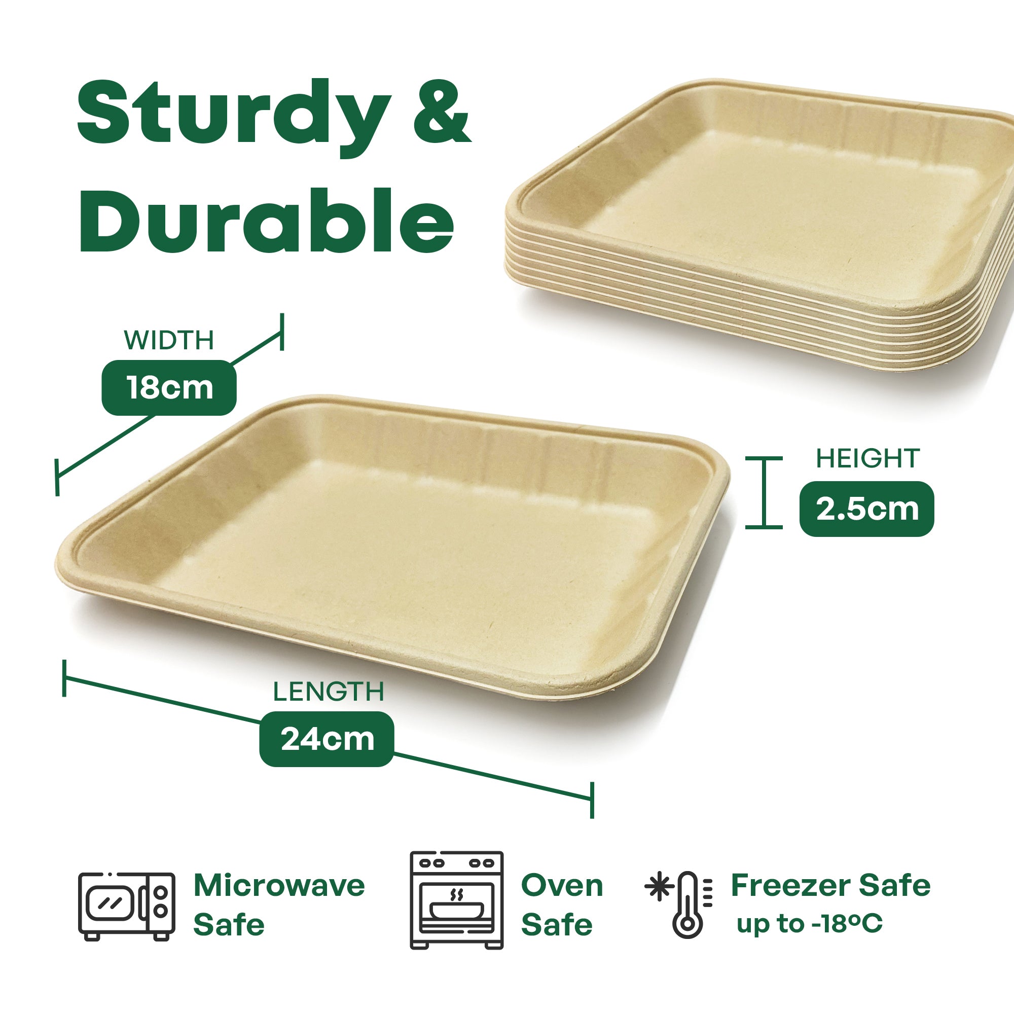 Rectangle Bagasse Tray 18cm x 24cm