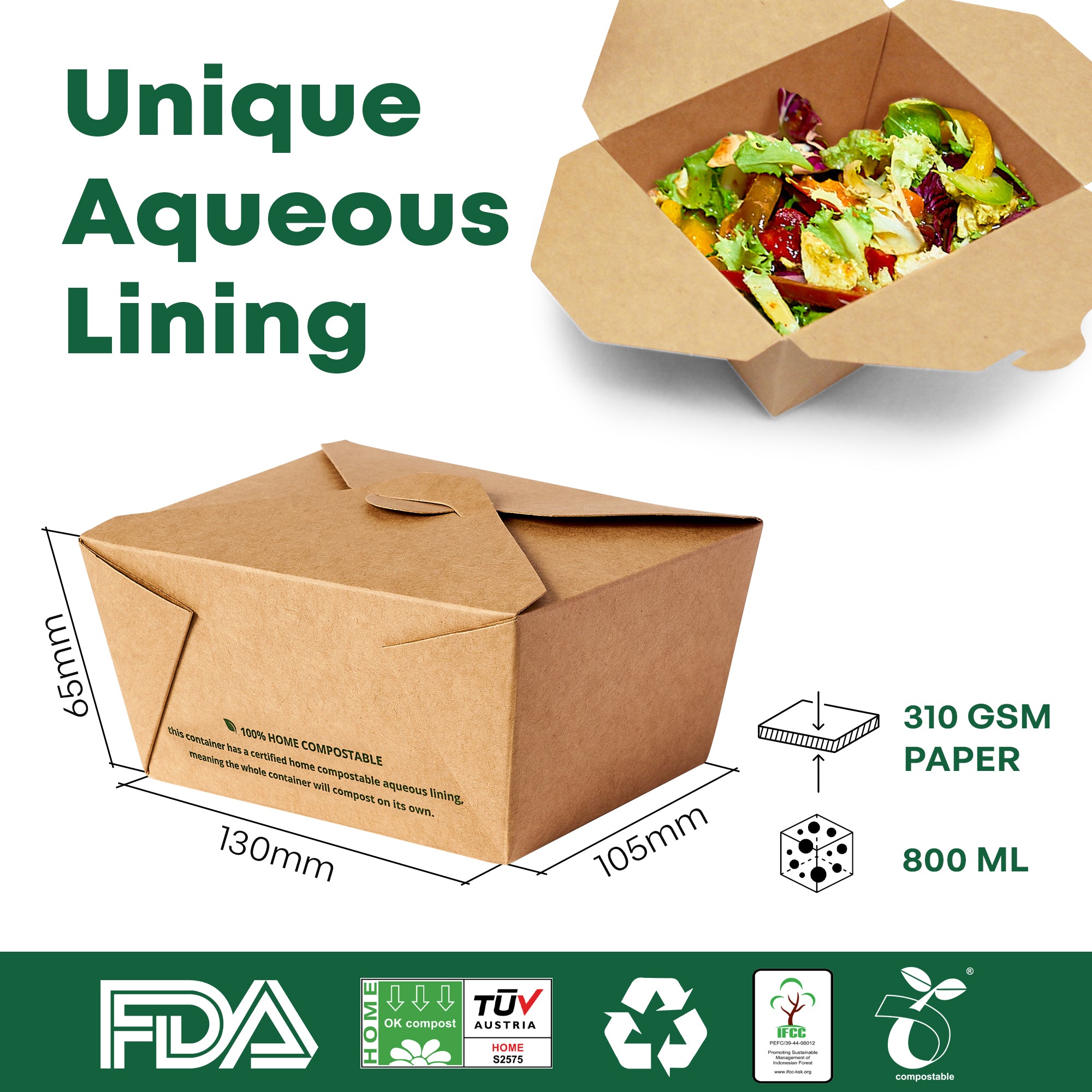 800ml Kraft Paper Box (130mm x 105mm/ 112mm x 90mm/ 65mm)