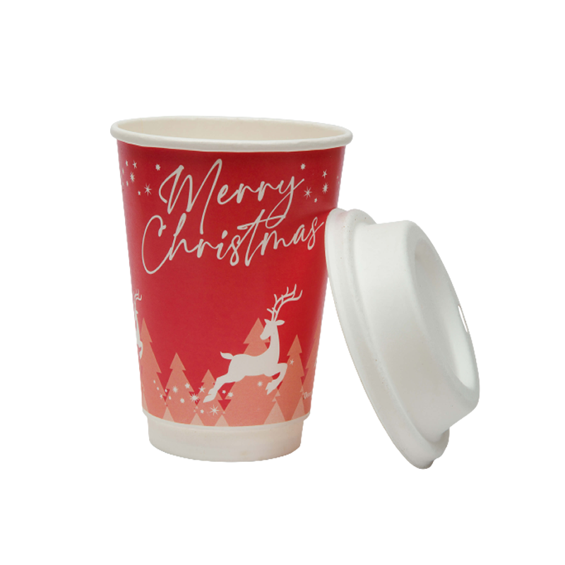 12oz (285ml) Certified Home Compostable Double wall Christmas Coffee Cups