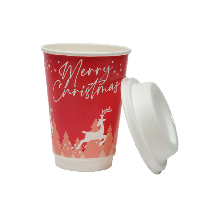 Sample-12oz (285ml) Certified Home Compostable Double wall Christmas Coffee Cups