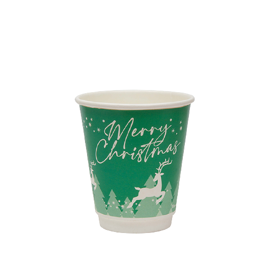 8oz (227ml) Certified Home Compostable Double wall Christmas Coffee Cups