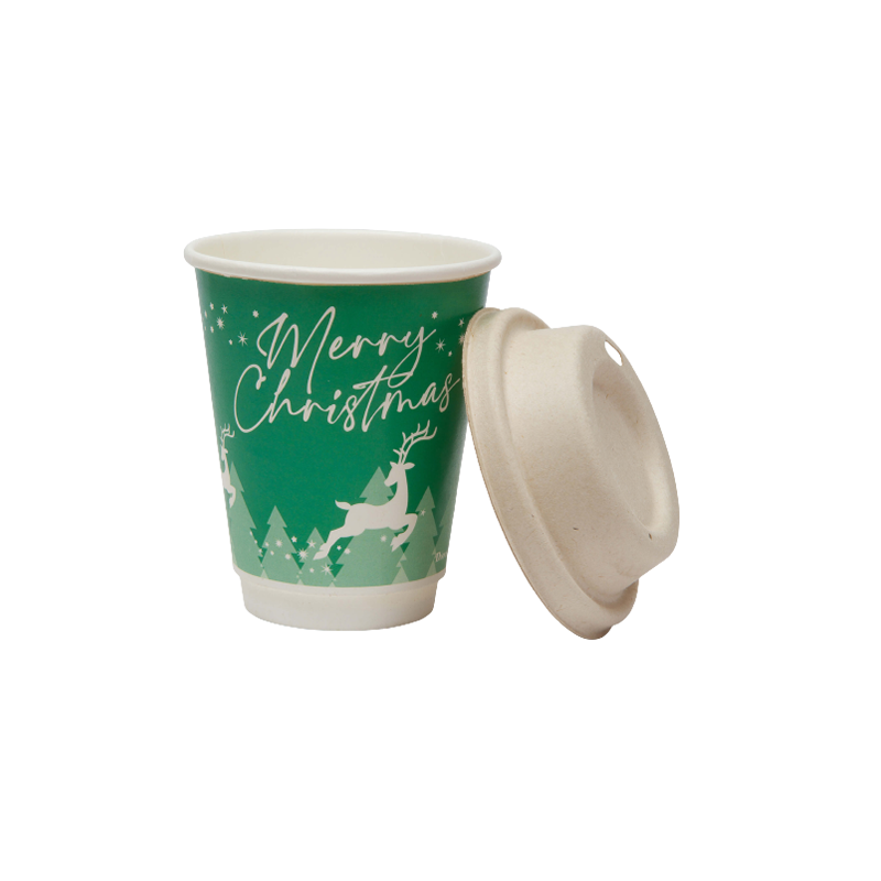 8oz (227ml) Certified Home Compostable Double wall Christmas Coffee Cups