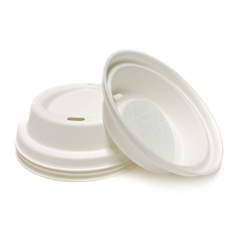 Sample-90mm Home Compostable Sugarcane Pulp Lid fits 10oz, 12oz and 16oz Cups