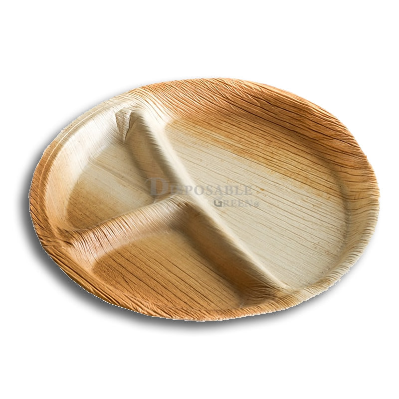 Round Compartment Plate 27 x 2.5cm - Disposable Green